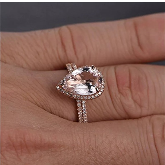 Rose gold 2 pc wedding engagement ring - Picture 1 of 2